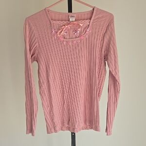 Adrian Dilafield Coquette Pink Floral Handbeaded Long Sleeve Size: Large